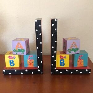 Colorful Kids Bookends with  be polka dots and baby blocks